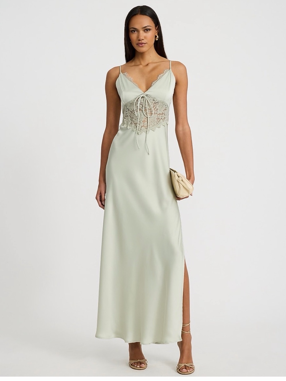 Express Sage Green Lace Strappy Maxi Dress Size Small